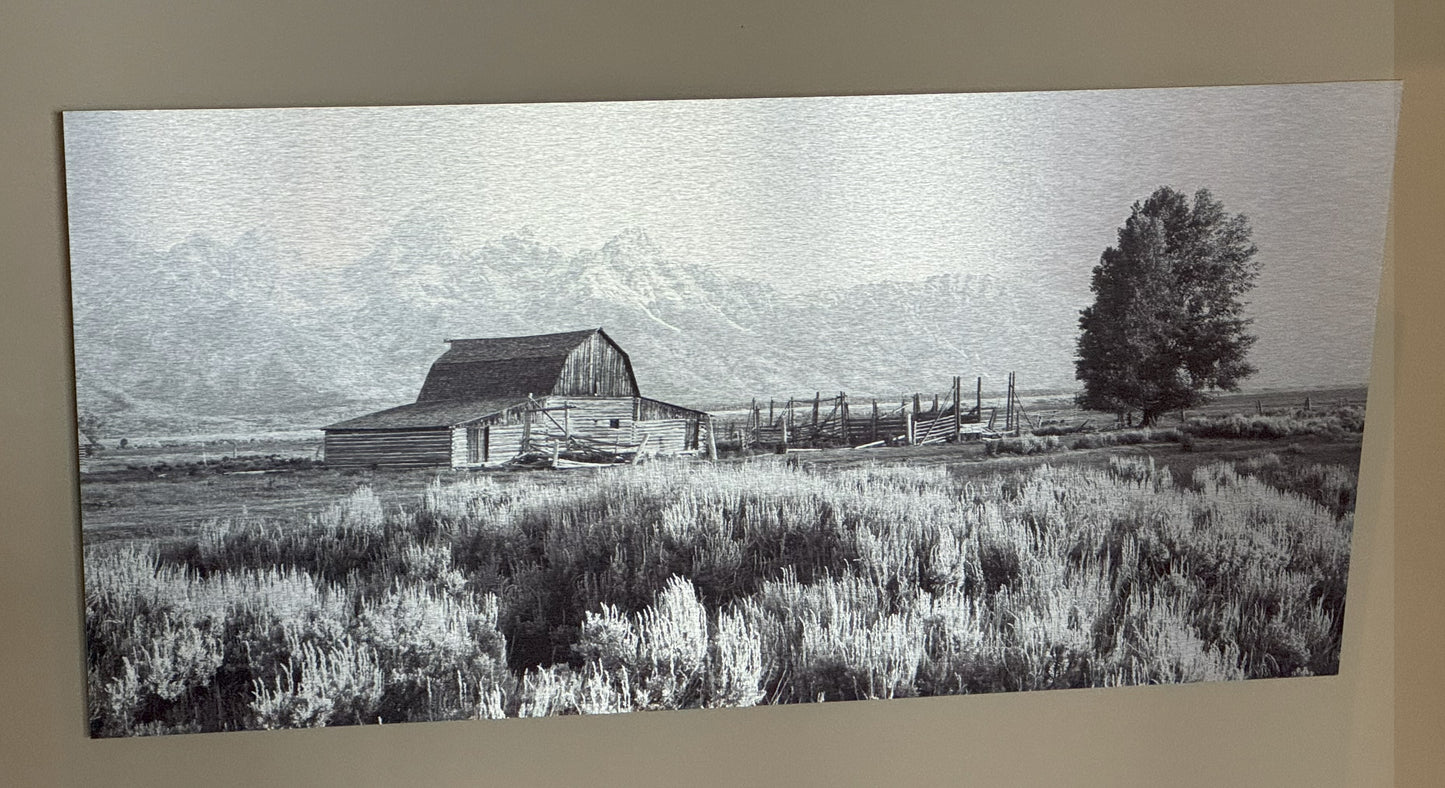Teton Mountain Range and the Moulton Barn Landscape on Steel.